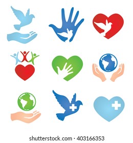 Dove, World, Hand, Heart, People, and Peace Donation Charity Icons - Earth Day 2016