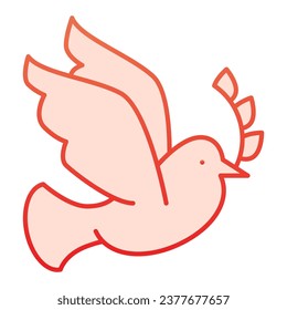 Dove with a wreath branch gradient line icon. Pigeon carries an olive branch outline style pictogram on white background. Easter and bird dove peace for mobile concept and web design. Vector graphics