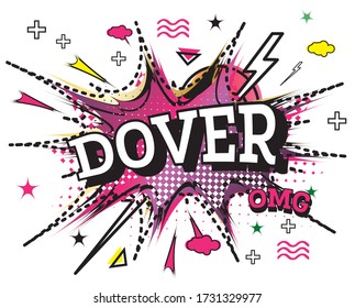 Dover Comic Text in Pop Art Style Isolated on White Background. Vector Illustration.