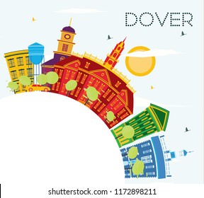 Dover Delaware City Skyline with Color Buildings, Blue Sky and Copy Space. Vector Illustration. Business Travel and Tourism Concept with Historic Buildings. Dover Cityscape with Landmarks.