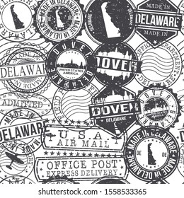 Dover Delaware Stamps Background. City Stamp Vector Art. Postal Passport Travel. Design Set Pattern.