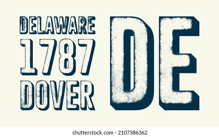 Dover, Delaware, EEUU. Alfabeto grunge Típografía 3d estilo colorido para la decoración, afiche de fiesta, camiseta, logo, promoción, libro, postal, banner publicitario, impresión de tela. Tipo de letra genial. 