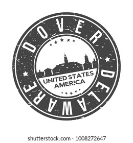 Dover Delaware USA Stamp Logo Icon Symbol Design Skyline City.