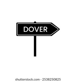 Señal de tránsito de Dover. Nombre de la ciudad en la Ilustración vectorial negra del diseño del tablero de las señales de tráfico.