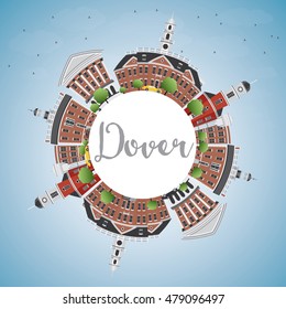Dover Skyline with Color Buildings, Blue Sky and Copy Space. Vector Illustration. Business Travel and Tourism Concept with Historic Buildings. Image for Presentation Banner Placard and Web Site.