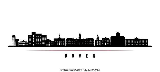 Dover skyline horizontal banner. Black and white silhouette of Dover, Delaware. Vector template for your design. 