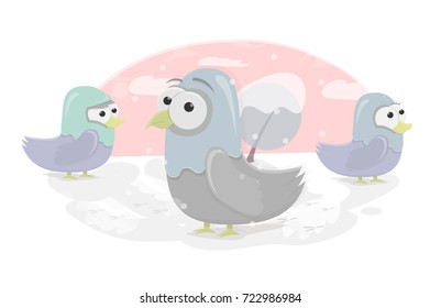 Doves for animation or graphic design. Funny birds. Cartoon character.