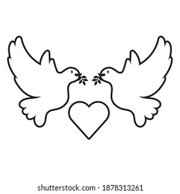 doves birds flying with heart line style icon vector illustration design