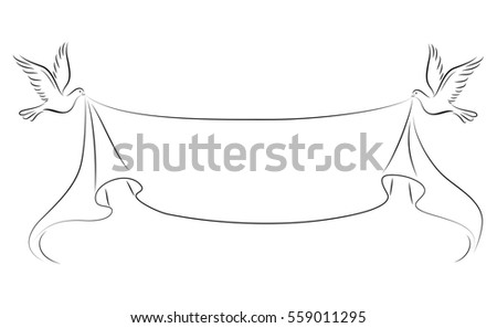 Doves Carrying Ribbon Black Outlines Stock Vector (Royalty Free ...