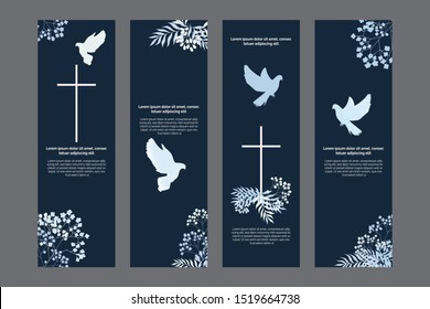 Doves and flowers religious bookmarks set, christian templates kit, universal design