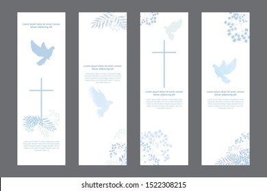 Doves and flowers religious white bookmarks set, christian templates kit, universal design