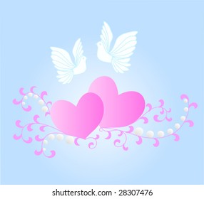 doves fly on heart