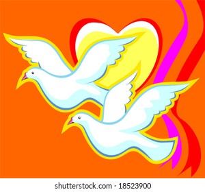  doves flying in background of love heart	