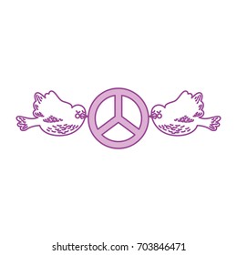 doves flying with peace symbol isolated icon