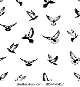 Doves Flying Seamless Pattern Black White Stock Vector (Royalty Free ...