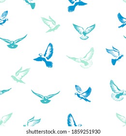 Doves flying seamless pattern. Coloring blue tones.