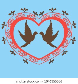 doves in heart on blue background