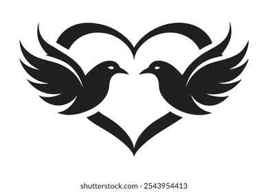 Doves Heart Valentine`s Day Wedding silhouette vector illustration.