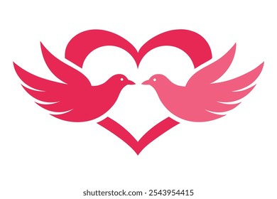 Doves Heart Valentine`s Day Wedding silhouette vector illustration.