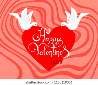 Doves hold heart against the background of an abstract pattern to Valentine's Day.