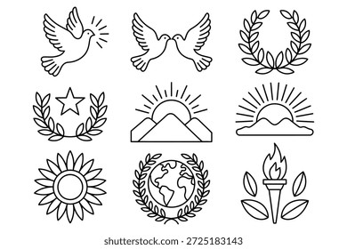 Tauben Lorbeer Kranz Sterne Sonne Berge Globus Fackel