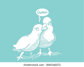 doves in love in blue background