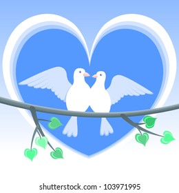 Doves of Love Vector illustration - love doves. White doves on a blue heart - Valentine.