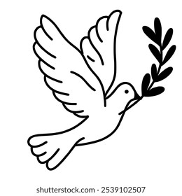 Doves with olive branch Hand drawn Christmas Winter christianity religion graphic vector illustration isolated on white background color editable 