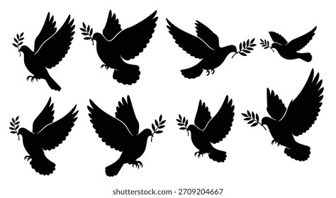Palomas con siluetas de rama de olivo 