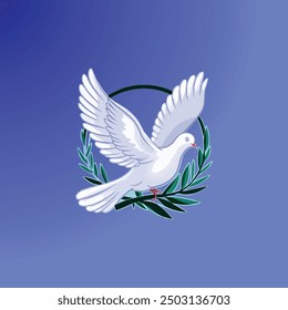 Doves on blue background. Two vector white doves on blue watercolor background, postcard for international peace day