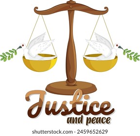 Doves on scales symbolizing justice and peace