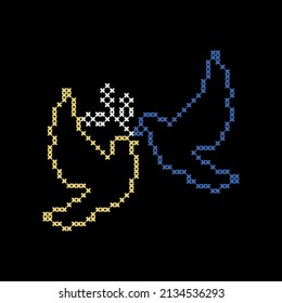 
Doves of peace in the color of the Ukrainian flag. Pray for Ukraine. No war in Ukraine. Say no to war. Make peace.