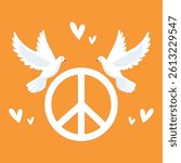 Doves and Peace Flat Vector Illustration