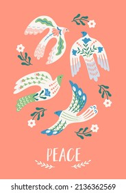 Doves of peace. Vector illustration. Template for card, poster, flyer and other use