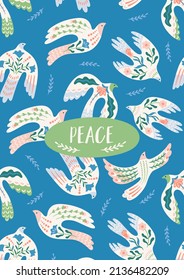 Doves of peace. Vector illustration. Template for card, poster, flyer and other use