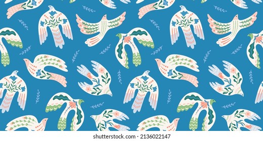 Doves peace  Vector seamless pattern  Background for paper  packaging  wallpaper  fabric   other surfaces