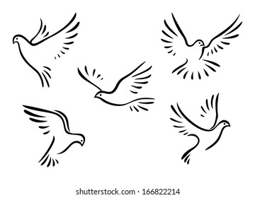 Doves and pigeons birds logo set for peace concept and wedding design