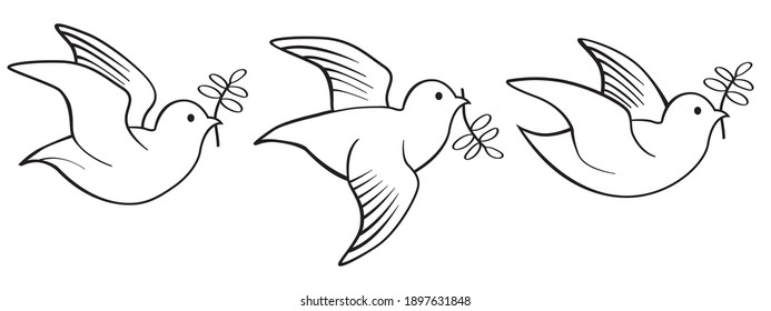 Doves and pigeons birds logo set for peace concept. Icons vector