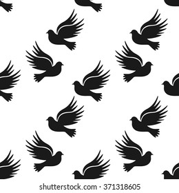 Doves and pigeons seamless pattern on white background for peace concept and wedding design. seamless illustration of doves. 