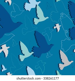 Doves and pigeons seamless pattern. Vector illustration