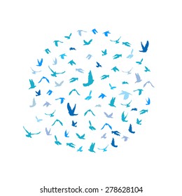 Doves and pigeons set in a circle for peace concept and wedding design. Flying blue birds sketch set. Vector - Shutterstock ID 278628104