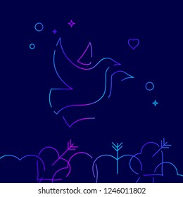 Doves or Pigeons Vector Line Icon. Releasing Doves at Wedding Gradient Symbol, Pictogram, Sign. Dark Blue Background. Light Abstract Geometric Background. Related Bottom Border