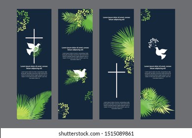 Doves and plam religious bookmarks set, christian templates kit, universal design