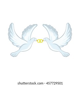 Doves with rings icon in cartoon style isolated on white background. Bird symbol