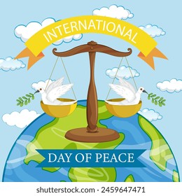 Doves, scales, and globe symbolize world peace