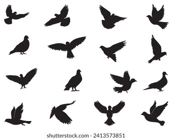 Fondo blanco del arte vectorial de la silueta de las palomas