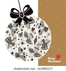 Doves and stars.  Christmas motif. Vector card.