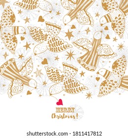 Doves and stars.  Christmas motif. Vector card.