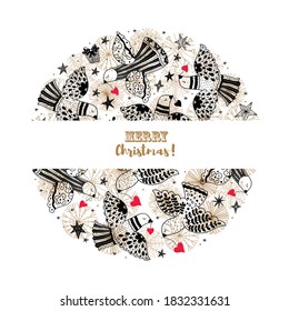 Doves and stars.  Christmas motif. Vector card.