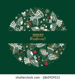 Doves and stars.  Green Christmas motif. Vector card.